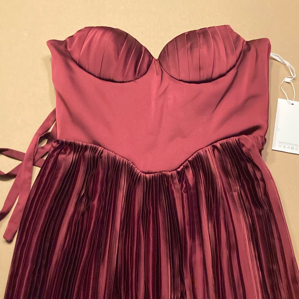 Strapless Bridesmaid Dress Long A-Line Pleated Satin Prom Formal Wedding Guest